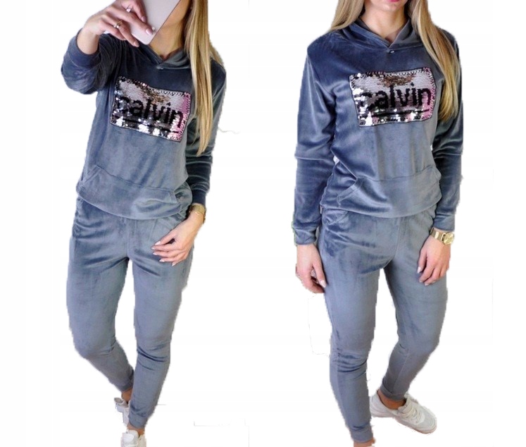 

Komplet Dresowy Welurowy Z Kapturem Szary S/m