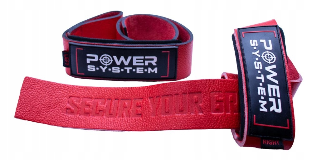 Power System Paski treningowe na siłownię Leather Lifting Straps red