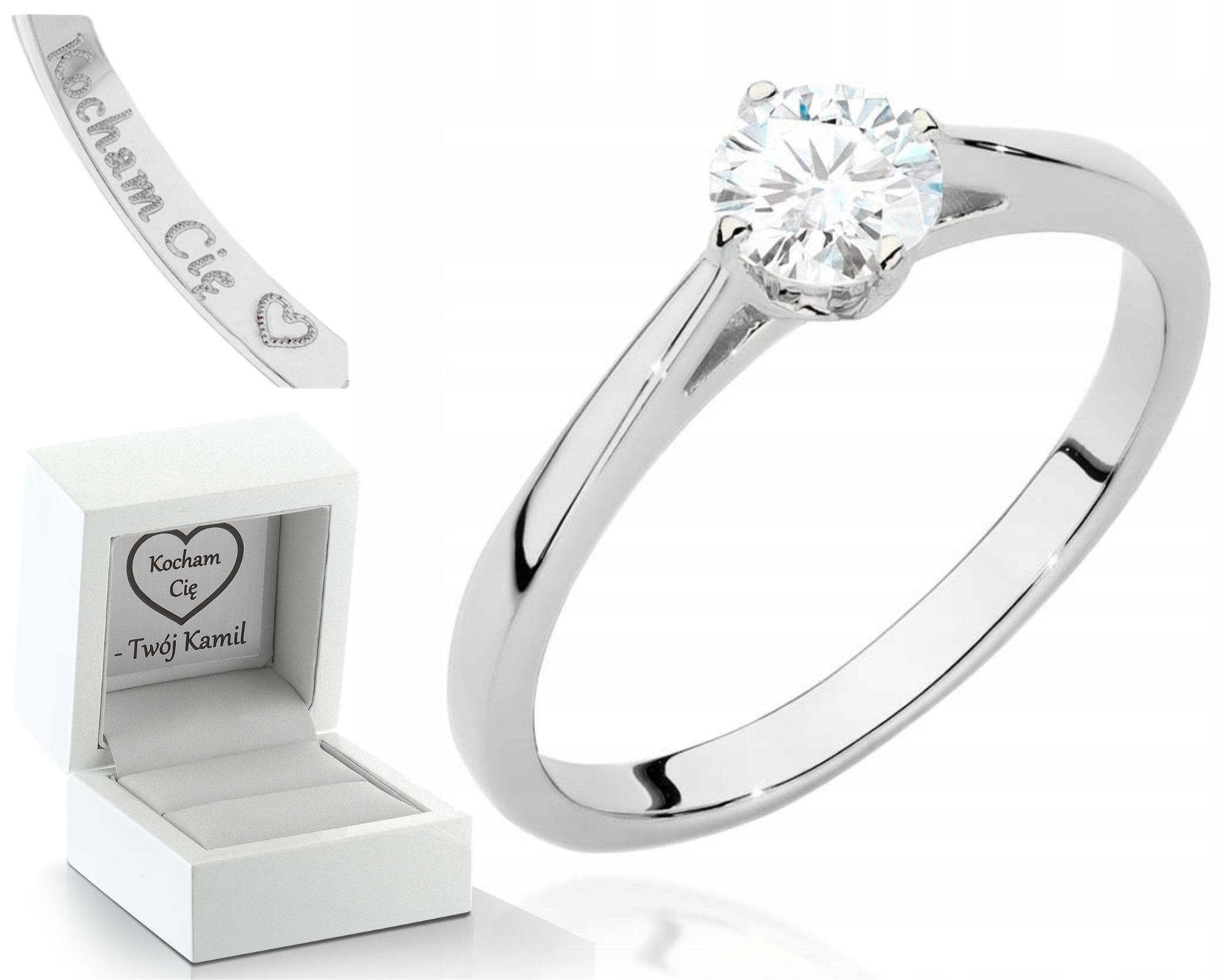 Bílé Zlato Prstýnek Diamant Briliant Gravírování Bonus