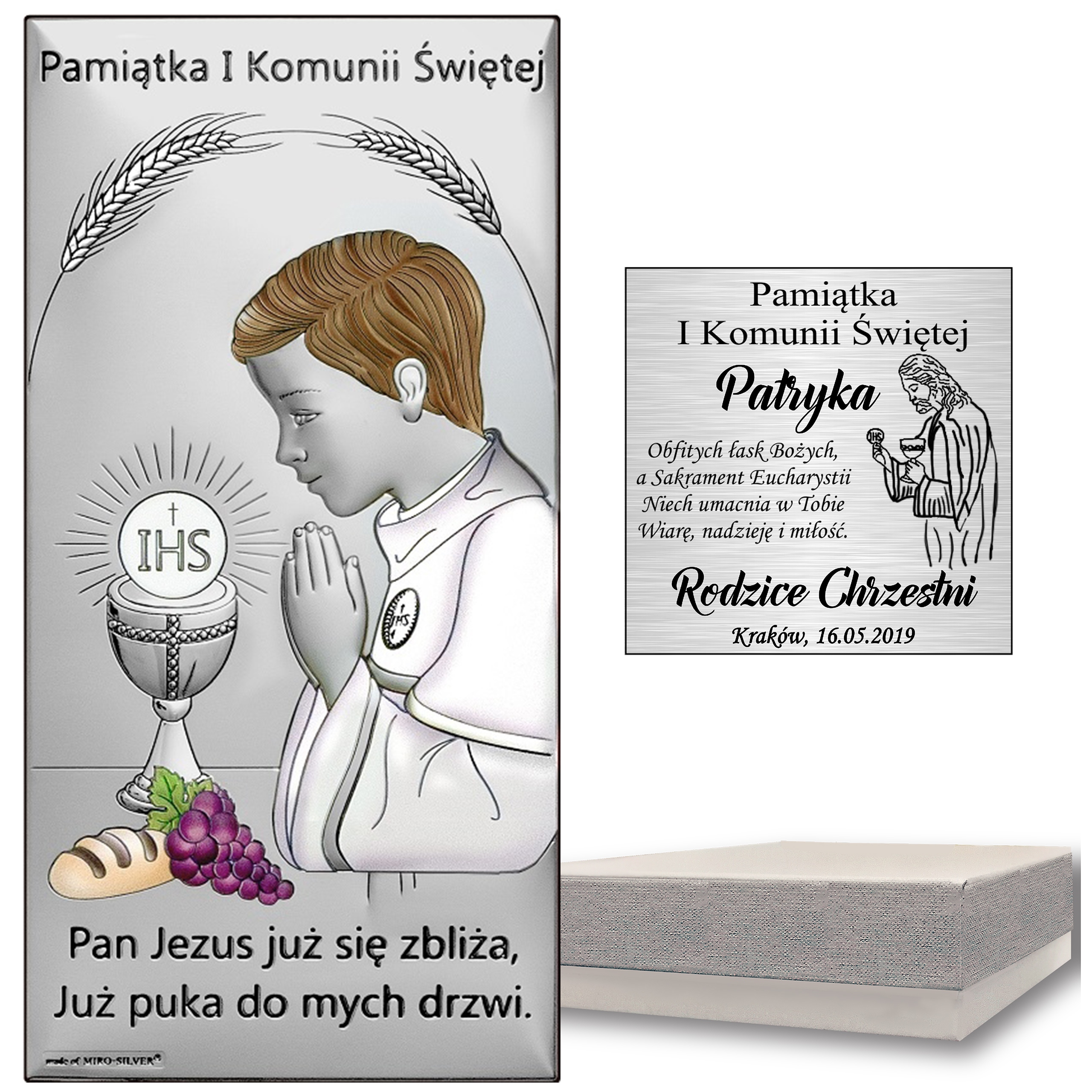 

Pamiątka I Komunii Świętej Srebrny Obrazek Grawer