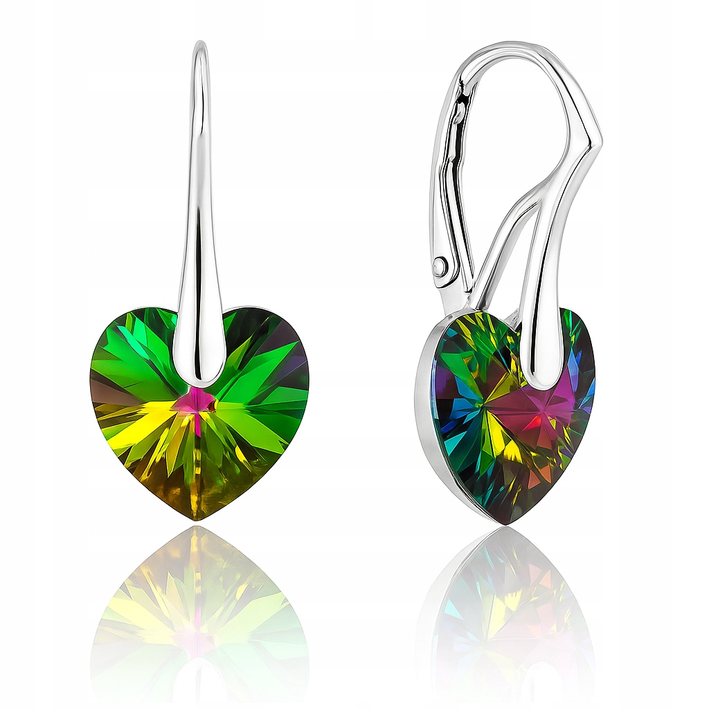 Náušnice Swarovski Stříbrné Srdce 925 Dlouhé, Závěsné, Barevné, Jako Dárek