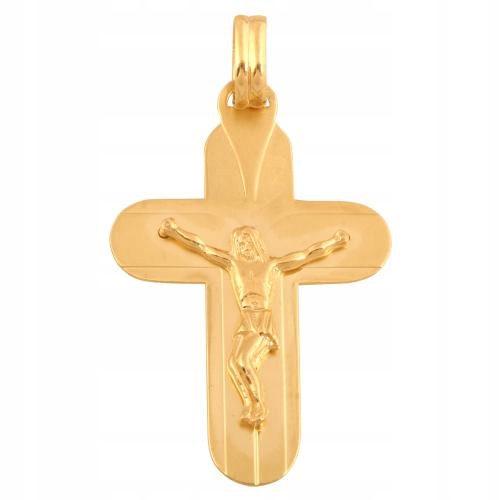 Velký zlatý 585 plochý křížek s obrázkem Krista jako dárek – zadní strana plná