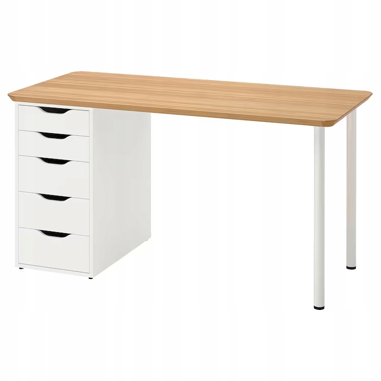 Ikea Anfallare Alex biały Biurko , blat bambus 140x65 cm