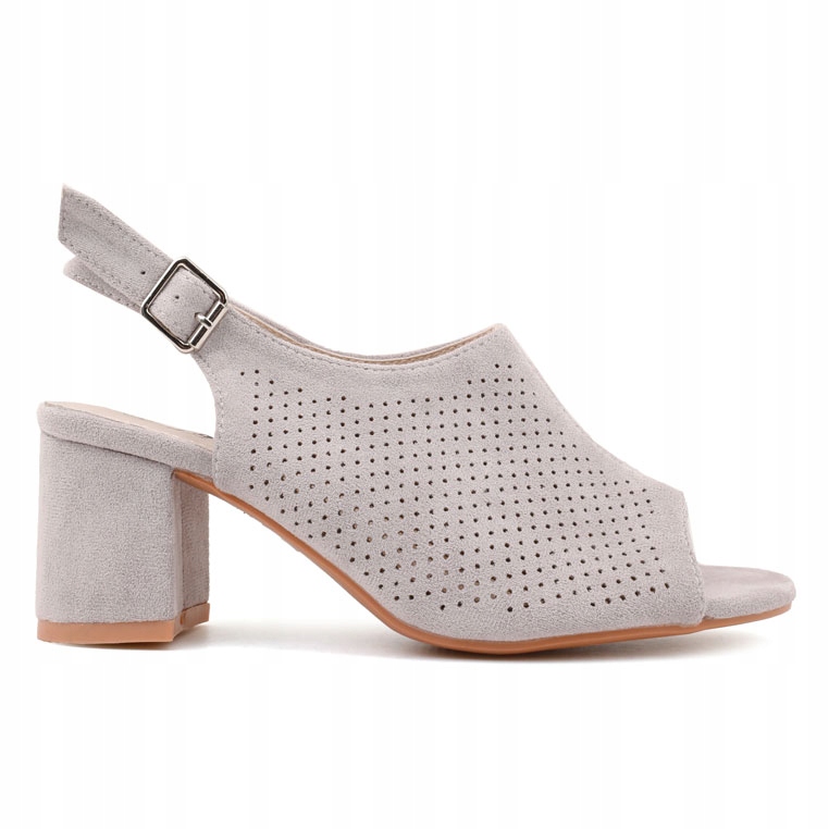 Sandały Damskie Buty Na Słupku Ażurowe Szare
