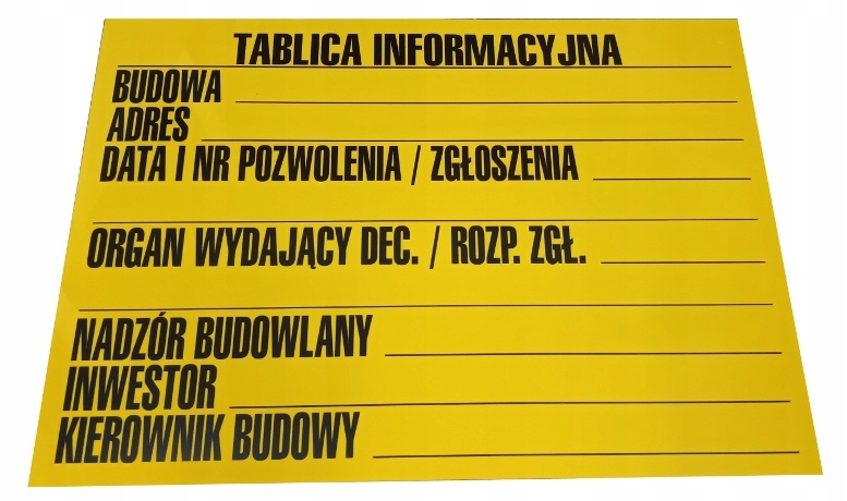 

Tablica Budowlana Informacyjna 50X70 CM