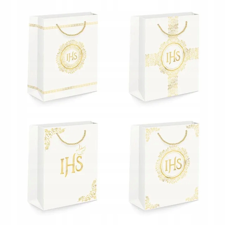 Torebka prezentowa na komunię IHS biała 20x15cm