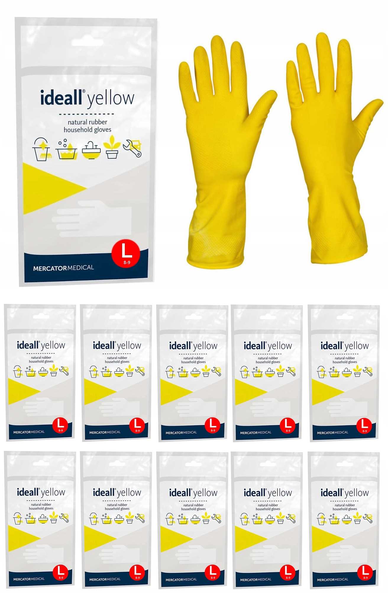 Levně Ekonomické latexové rukavice žluté Velikost: 9 L Ideall Yellow 12 ks