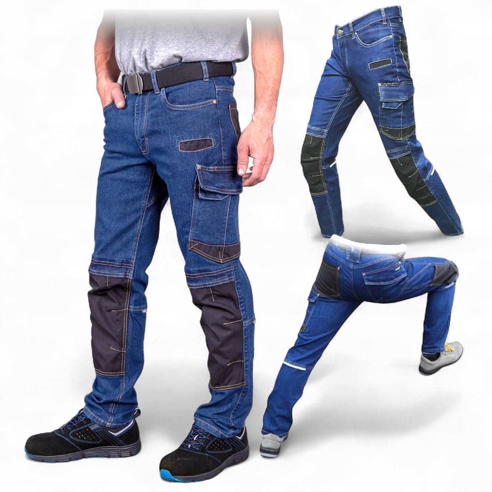 Elastyczne jeansy robocze spodnie robocze do pasa elastyczne niebieskie 52
