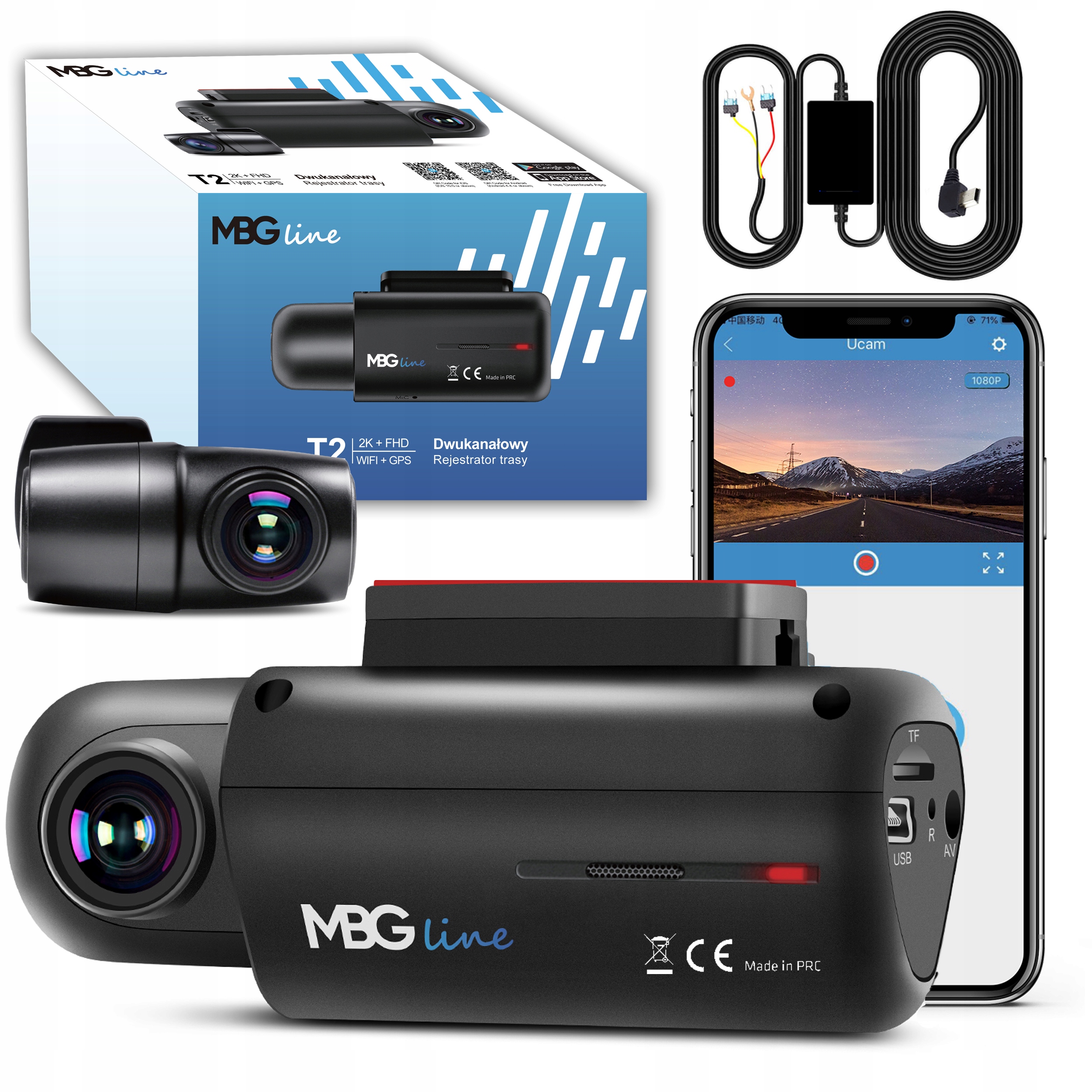 

Kamera Rejestrator Trasy Parking 2K+FHD Gps Wifi