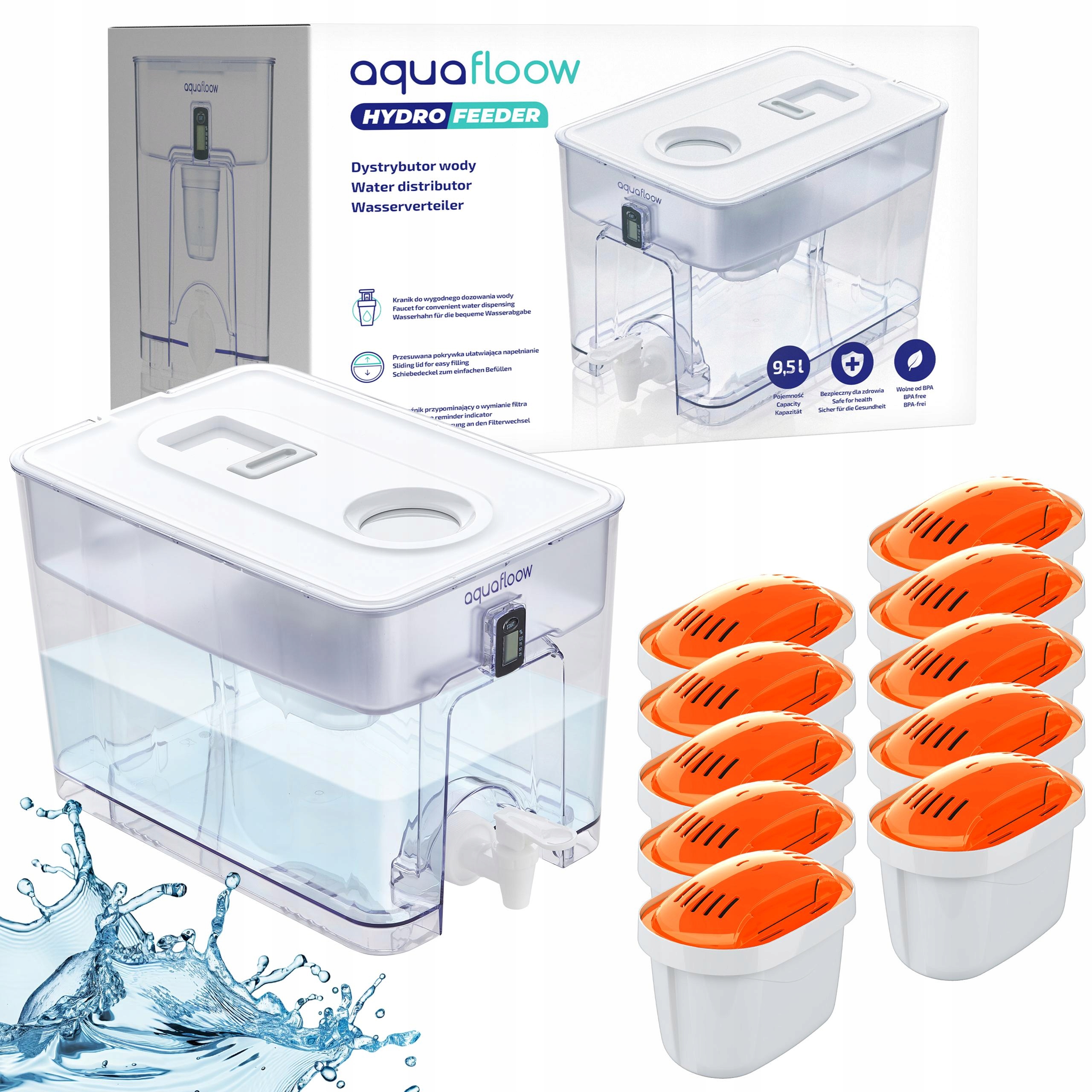 Filtrační konvice AquaFloow XL 9,5 l 10 x filtr na tvrdou vodu MaxiHard