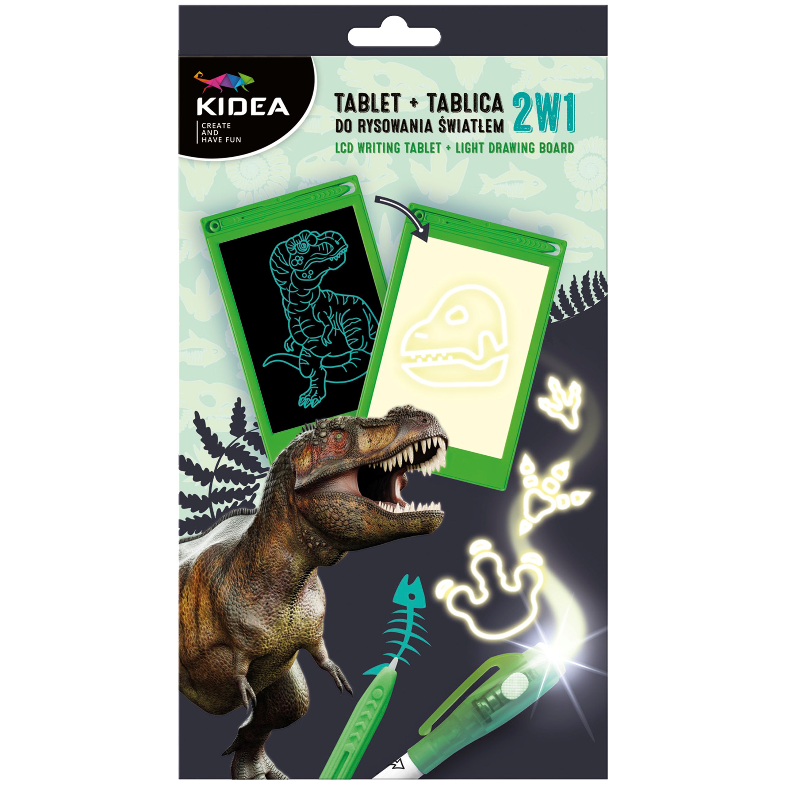 Kidea TABLET + TABLICA DO RYSOWANIA ŚWIATŁEM Dino Znikopis 8" EAN (GTIN) 5901130092499