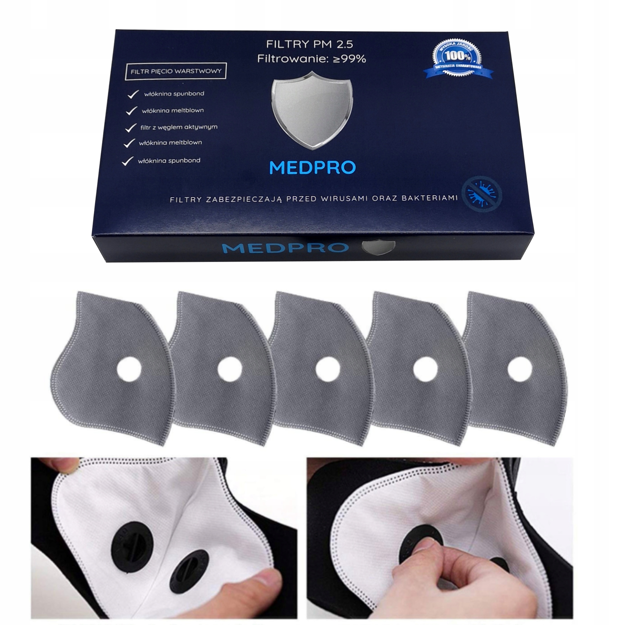 FILTR FILTRY Z WĘGLEM AKTYWNYM PM2.5 FFP2 do MASECZEK MASEK DZIECI MAŁE Model pro