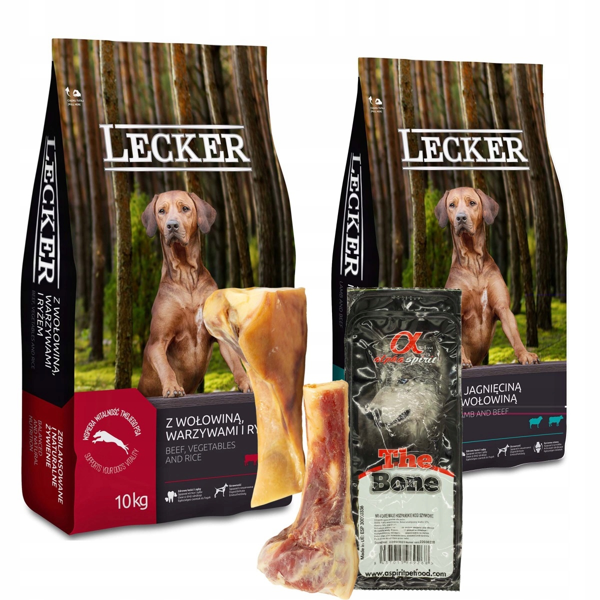 Karma dla psa Lecker mix 2x10kg kość z szynki