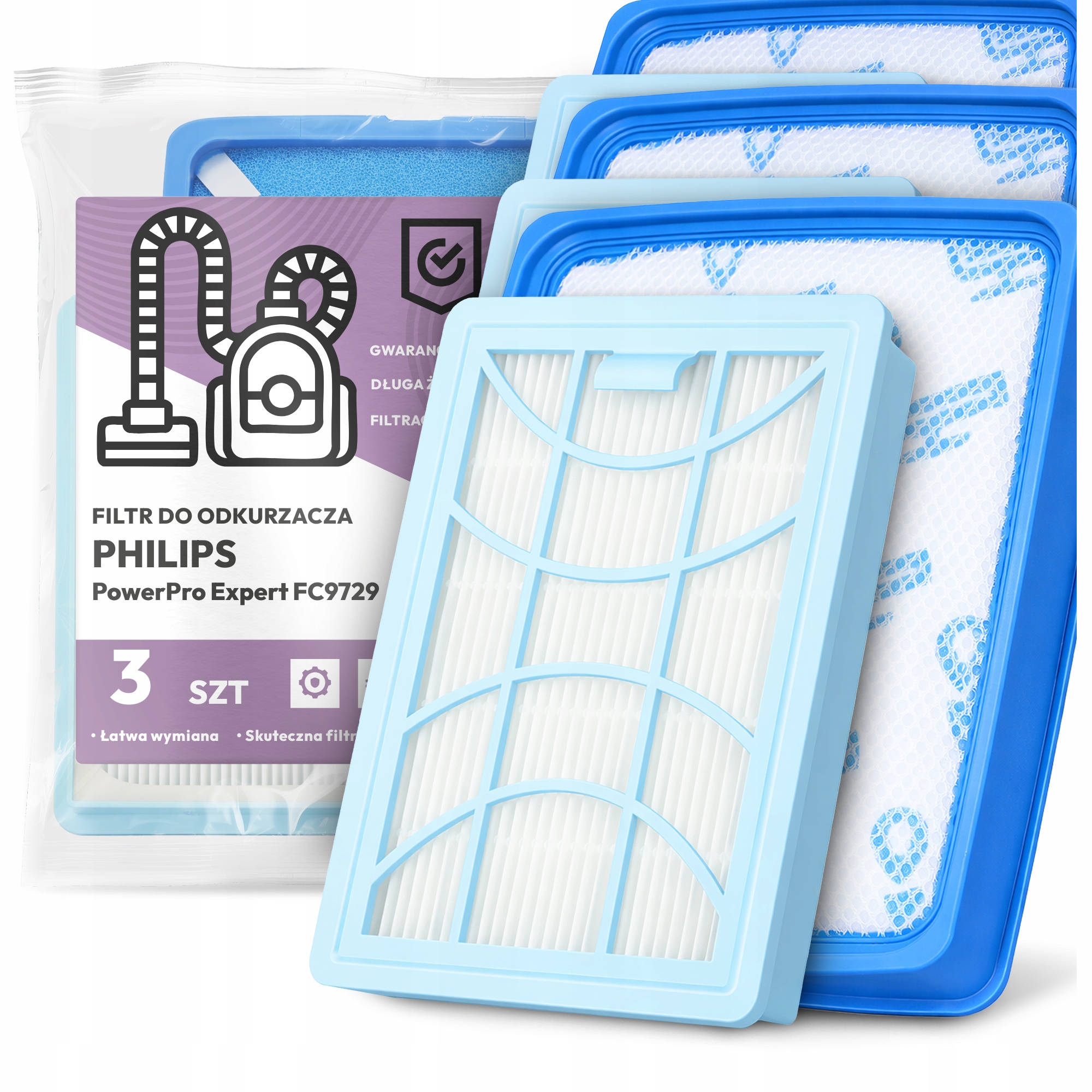 3x Vzduchové Filtry pro Vysavač Philips PowerPro Expert FC9729 Filtr Em-w