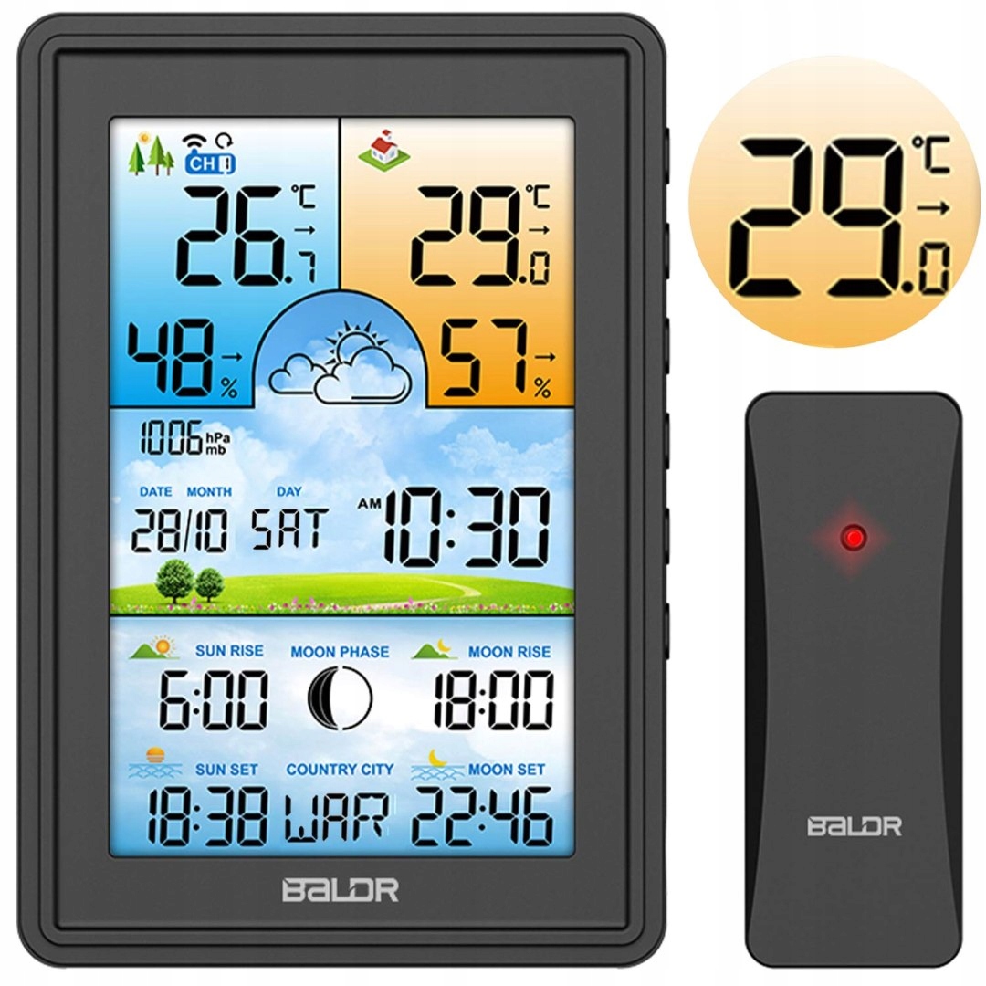 Meteorologická stanice s displejem BD-906 černá Baldr