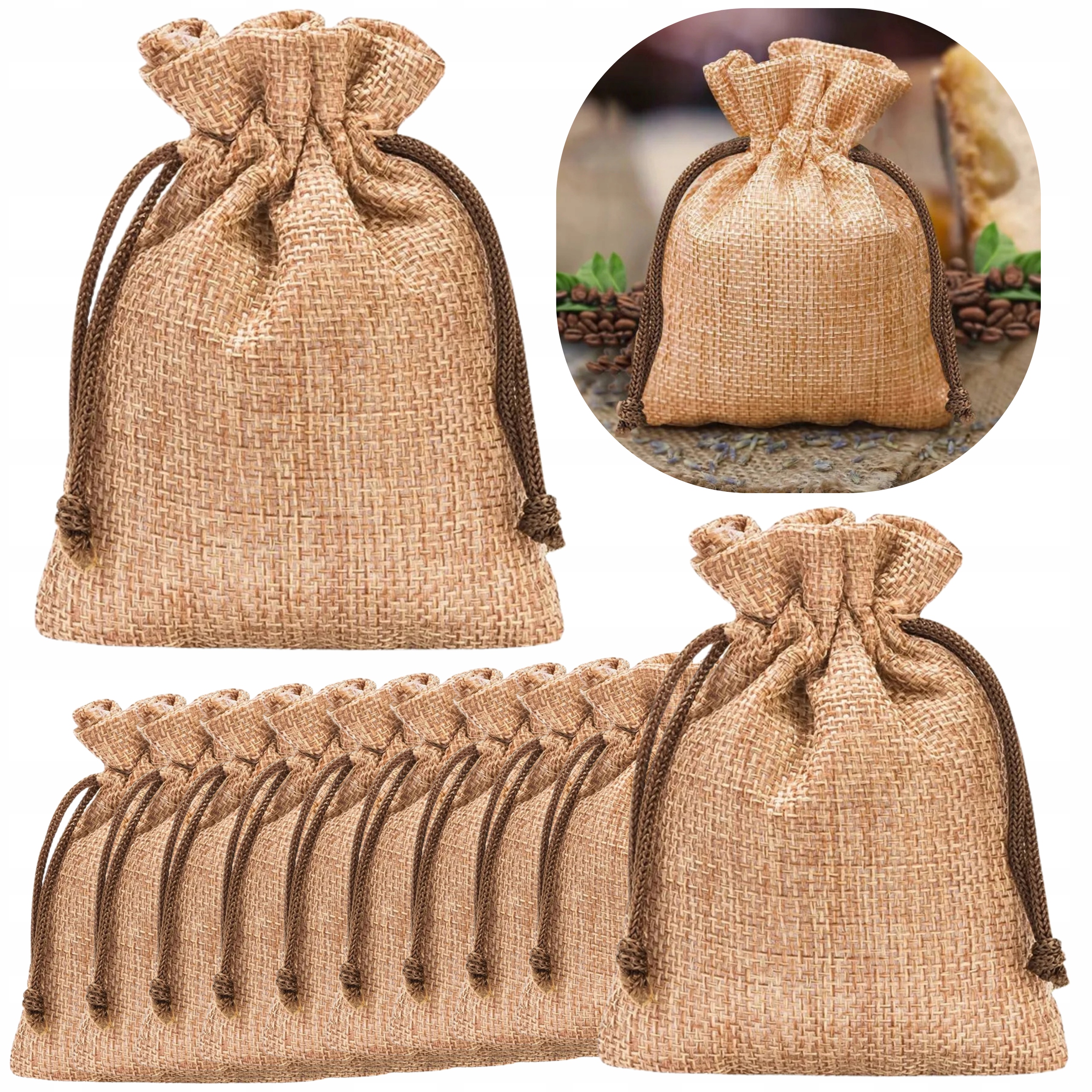 Jutové sáčky jako dárek k poděkování, šperky 8x10 cm, Hnědé, 100 ks