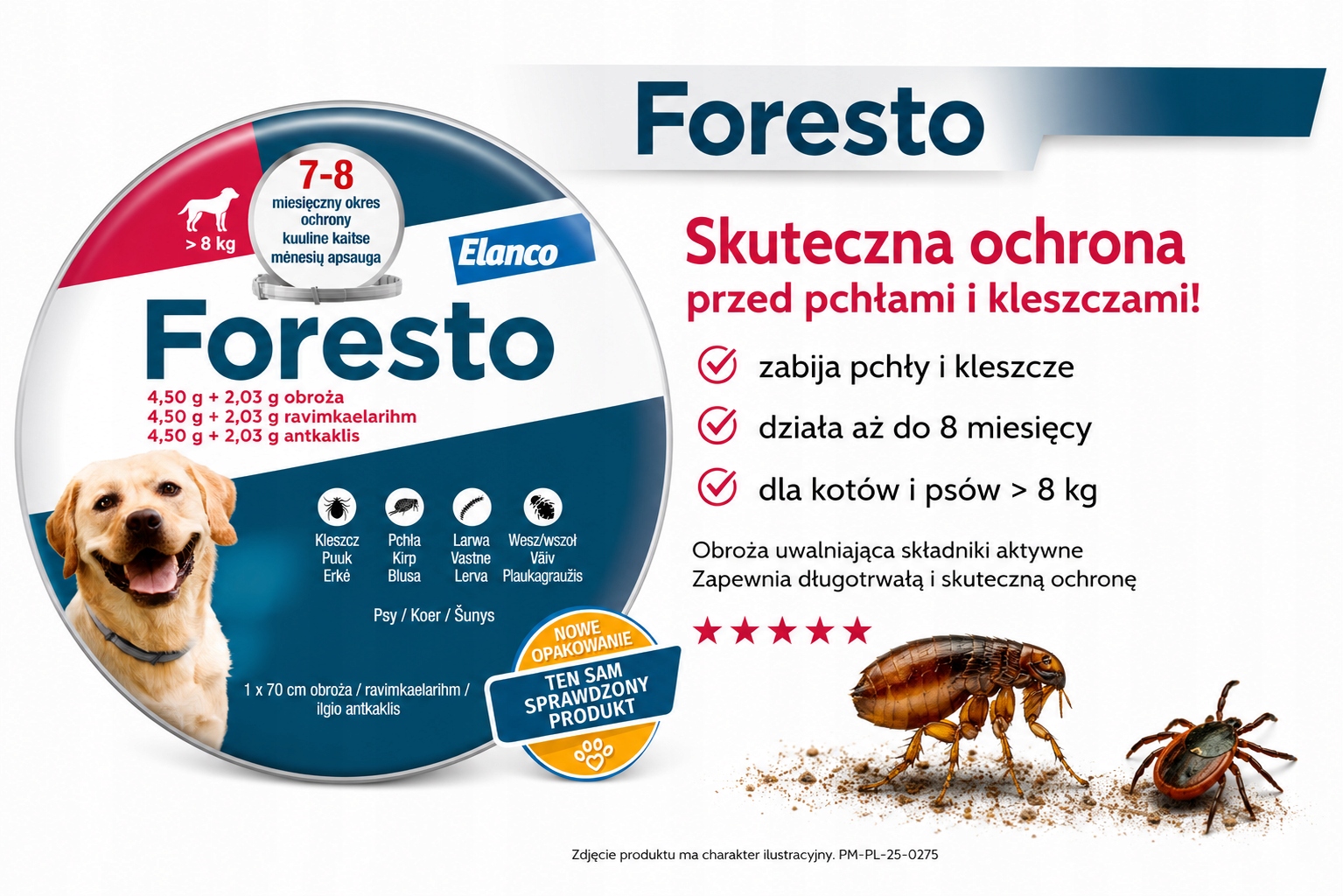 Obroża Foresto (przeciw Kleszczom I Pchłom) 70CM Powyżej 8KG Elanco