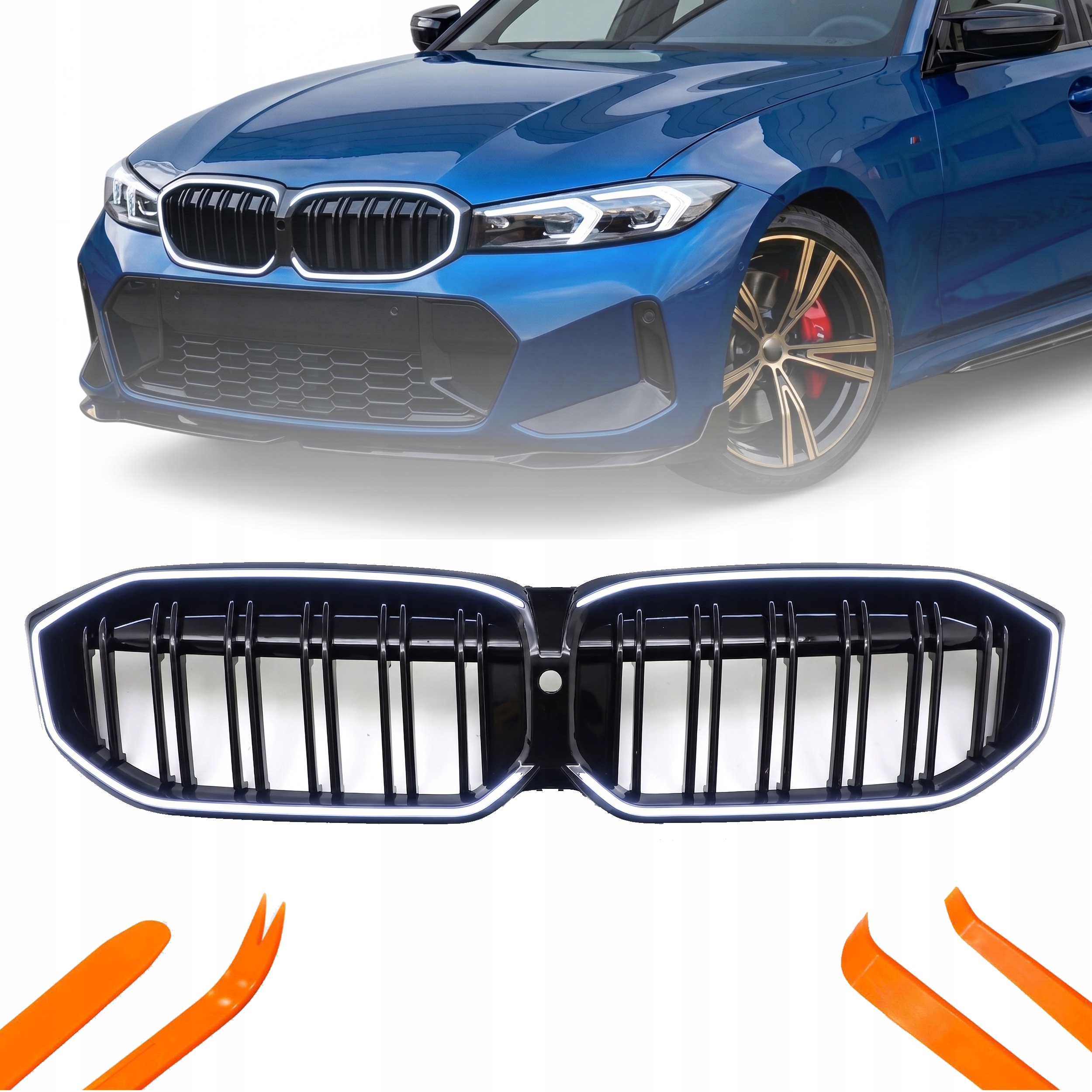 Led Atrapa Gril Ledvinky Bmw 3 G20 2023- Černý Lesk 2 Žebra Iconic Glow