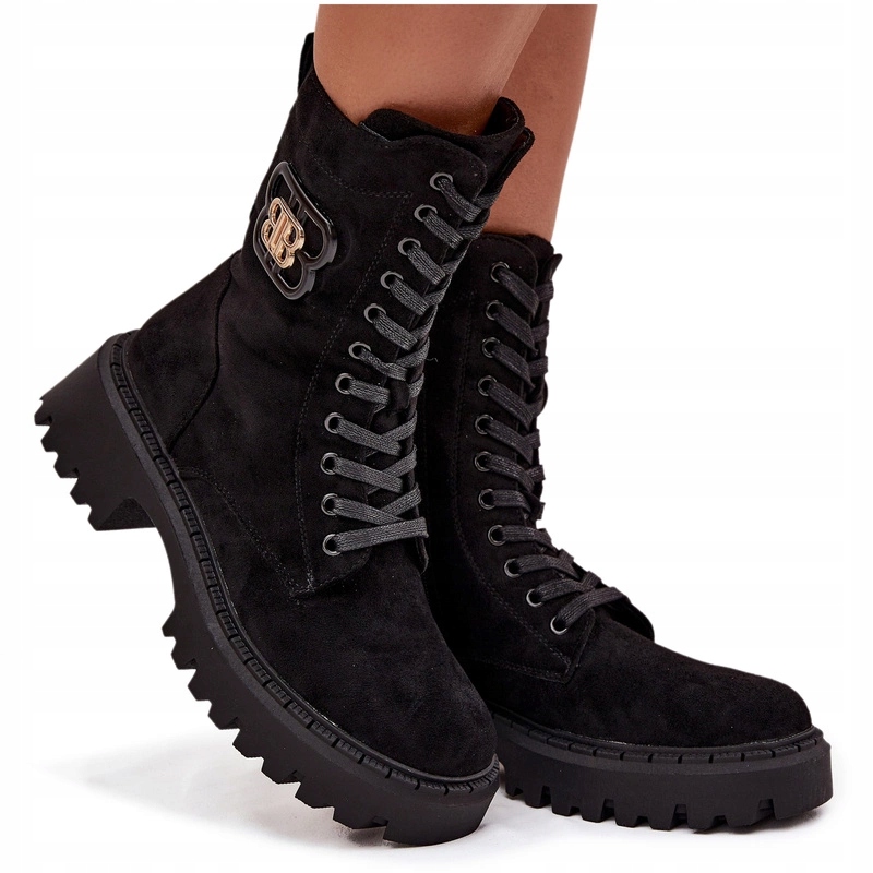 Kotníkové Boty Workery Eko Semiš Zateplené Na Zip Ozdoba Černá 37