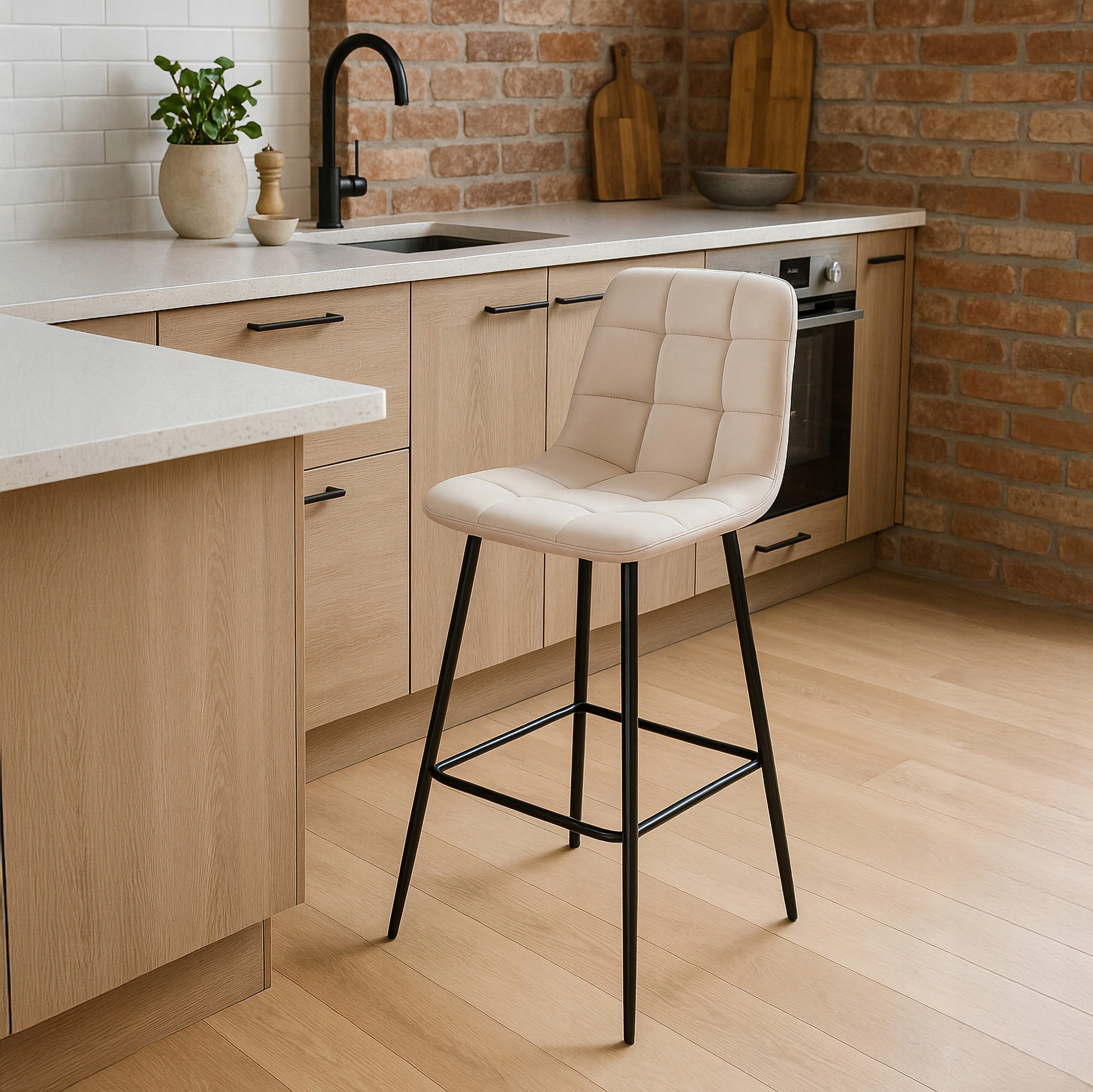 Barová Židle Béžová, Velurová, Čalouněná Kuchyňskou Postelí