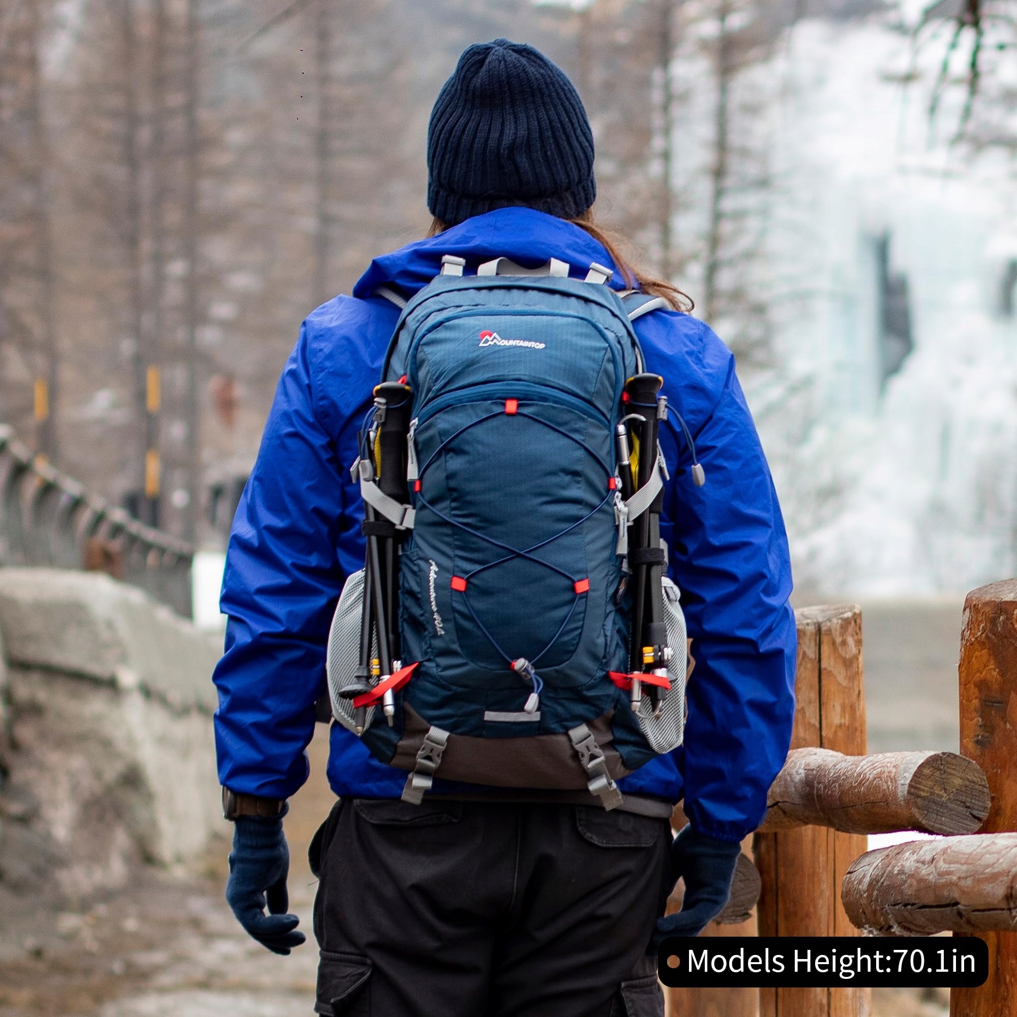 MOUNTAINTOP 40L Unisex Trekking Backpack with Rain Cover, Blue-Orange — miniatura 8
