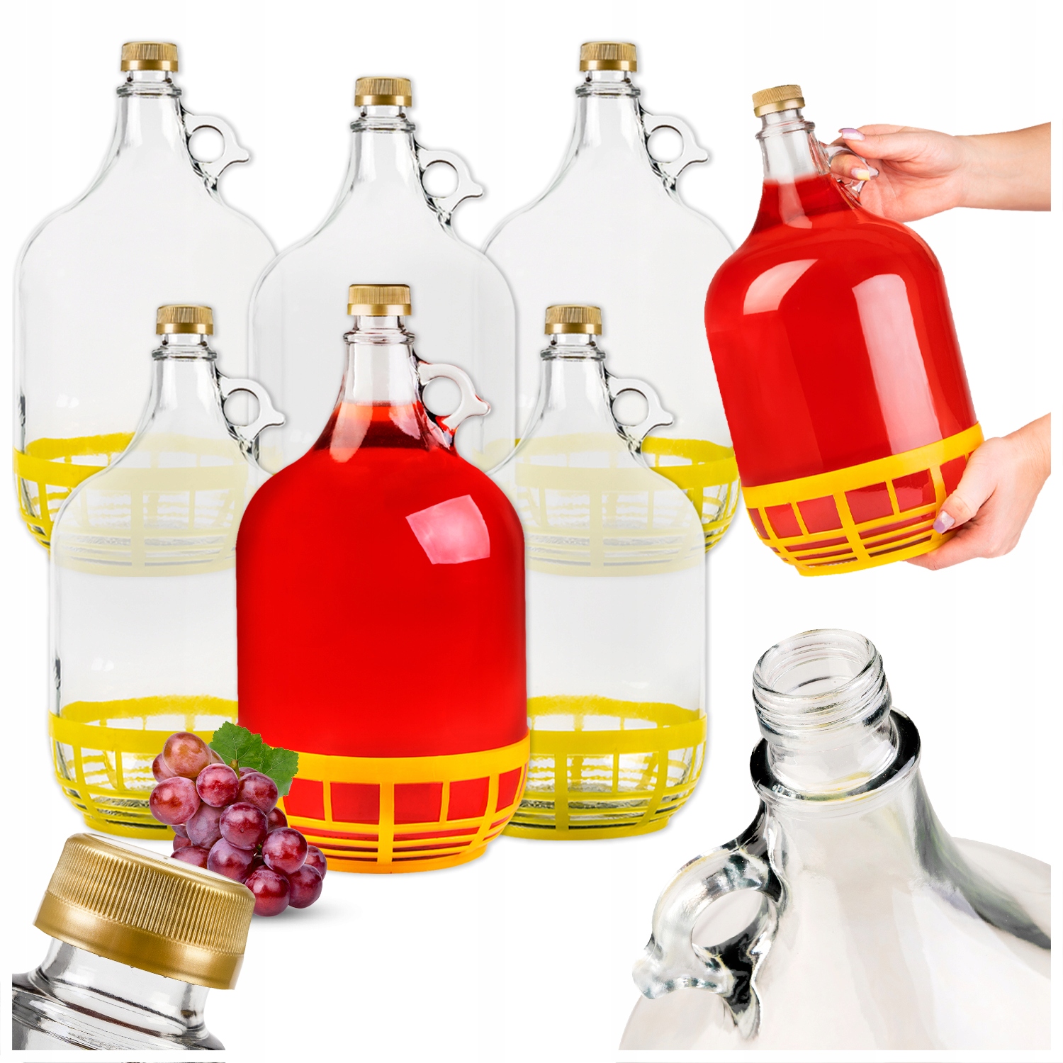 6x Gąsior 5L Balón Dama Galon Baniak na Likéry Víno Cydr Bimber Šroubovací Víčko