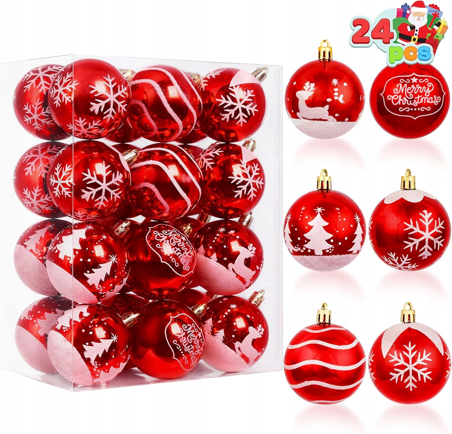 Vánoční Baňky 24 Kusů Vánoční Ozdoby Červené