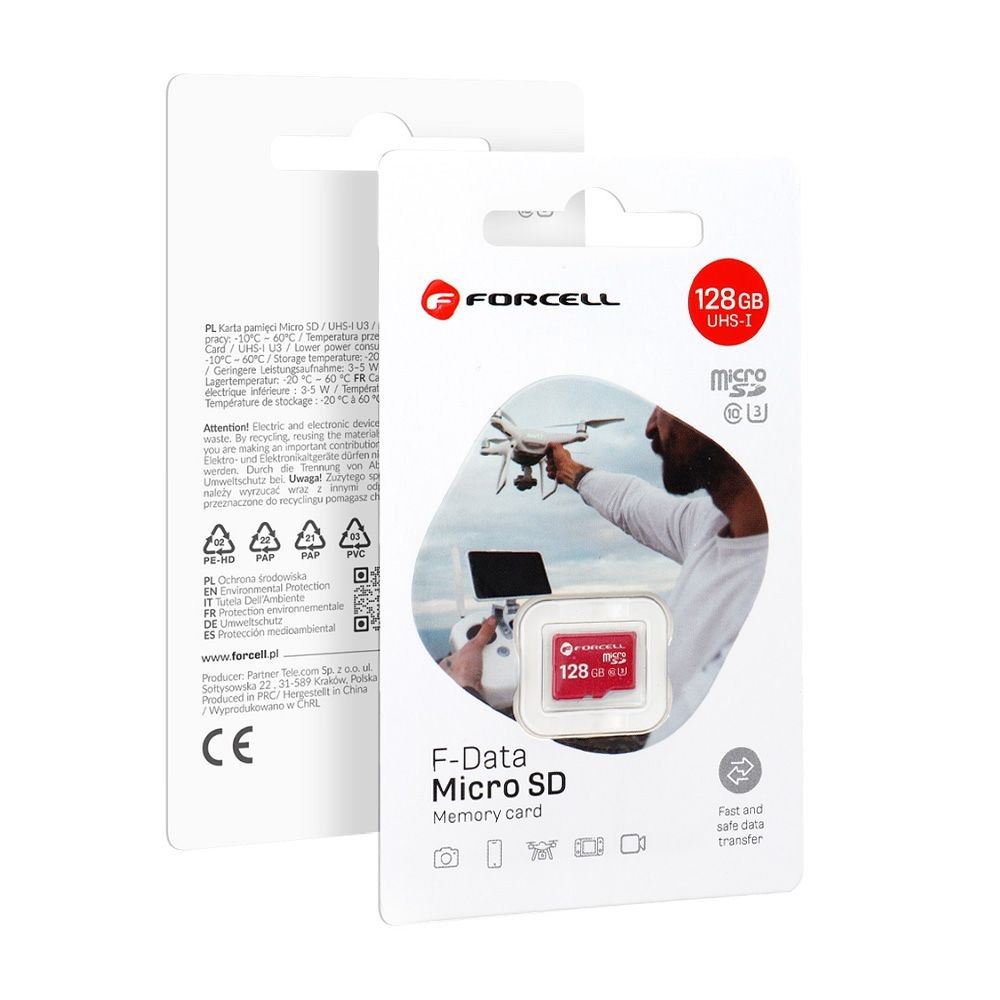 Forcell Karta microSD 128GB U3 class 10 Forcell F-Data czerwona