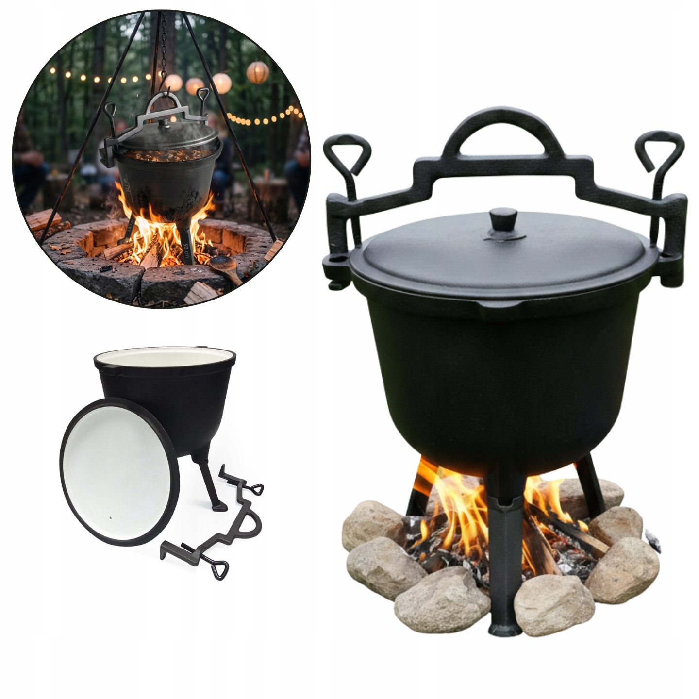 Litinový Smaltovaný Kotlík 10 L, Maďarský Lovecký Hrnec Na Oheň, Gril