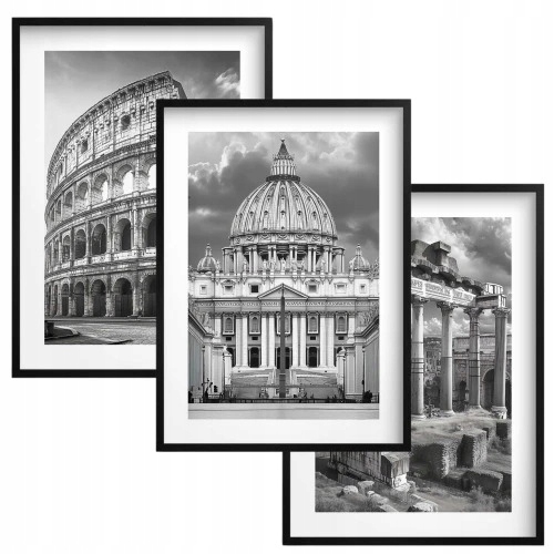 Obrazy Plakaty ścienne Czarno Białe Miasto Tryptyk na ścianę z ramkami Rzym