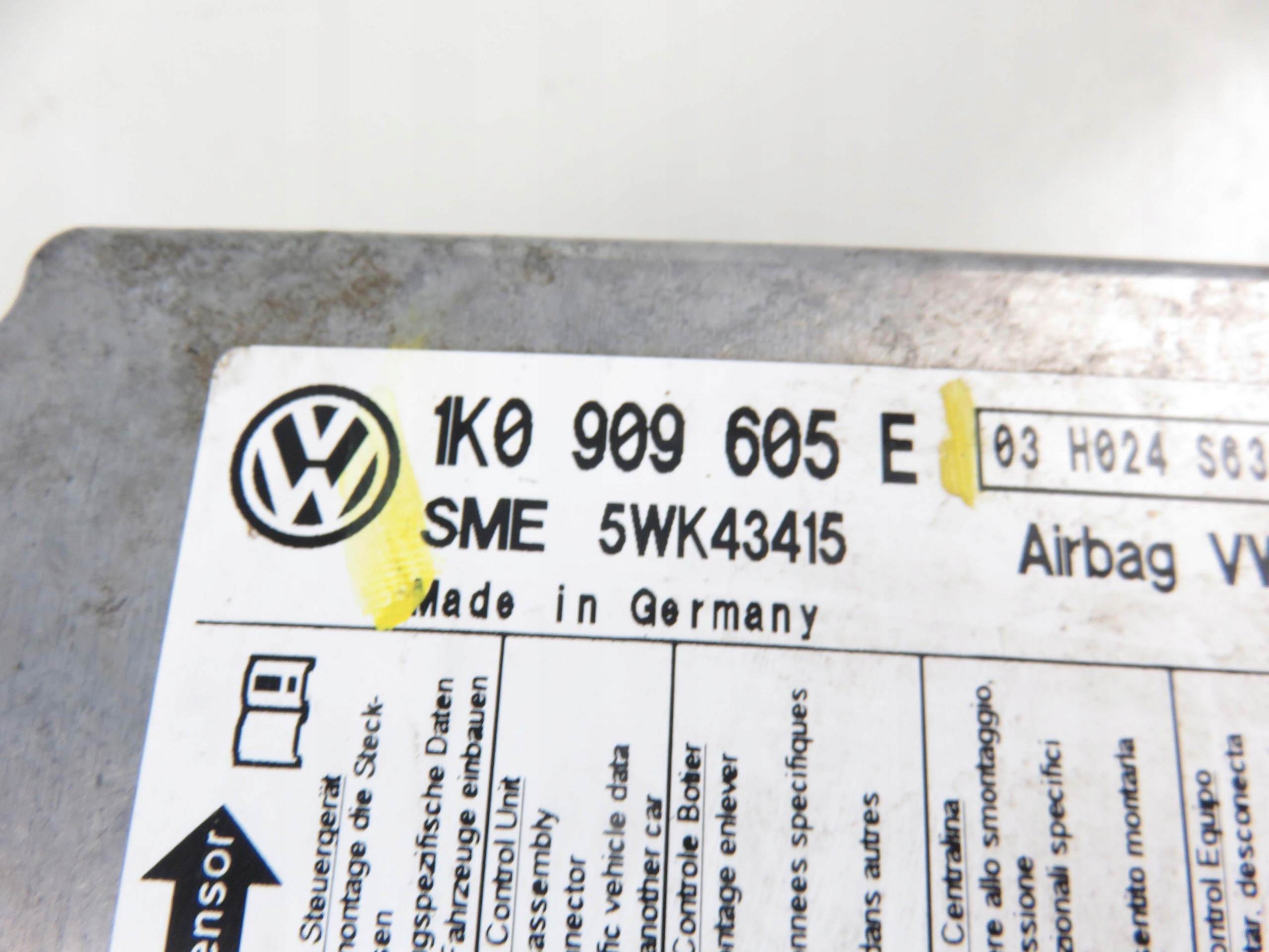 MODUŁ AIRBAG VW JETTA III (1K2) 1K0909605E Typ samochodu Samochody osobowe