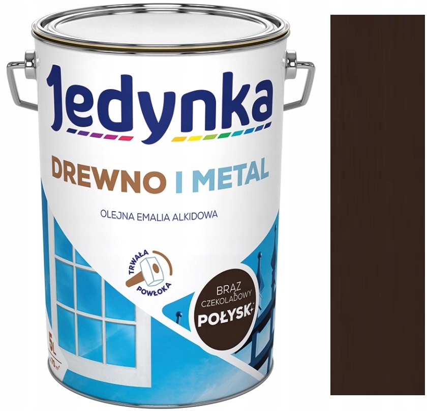 Jedynka Farba Do Drewna I Metalu Brąz Czekoladowy Połysk 5L
