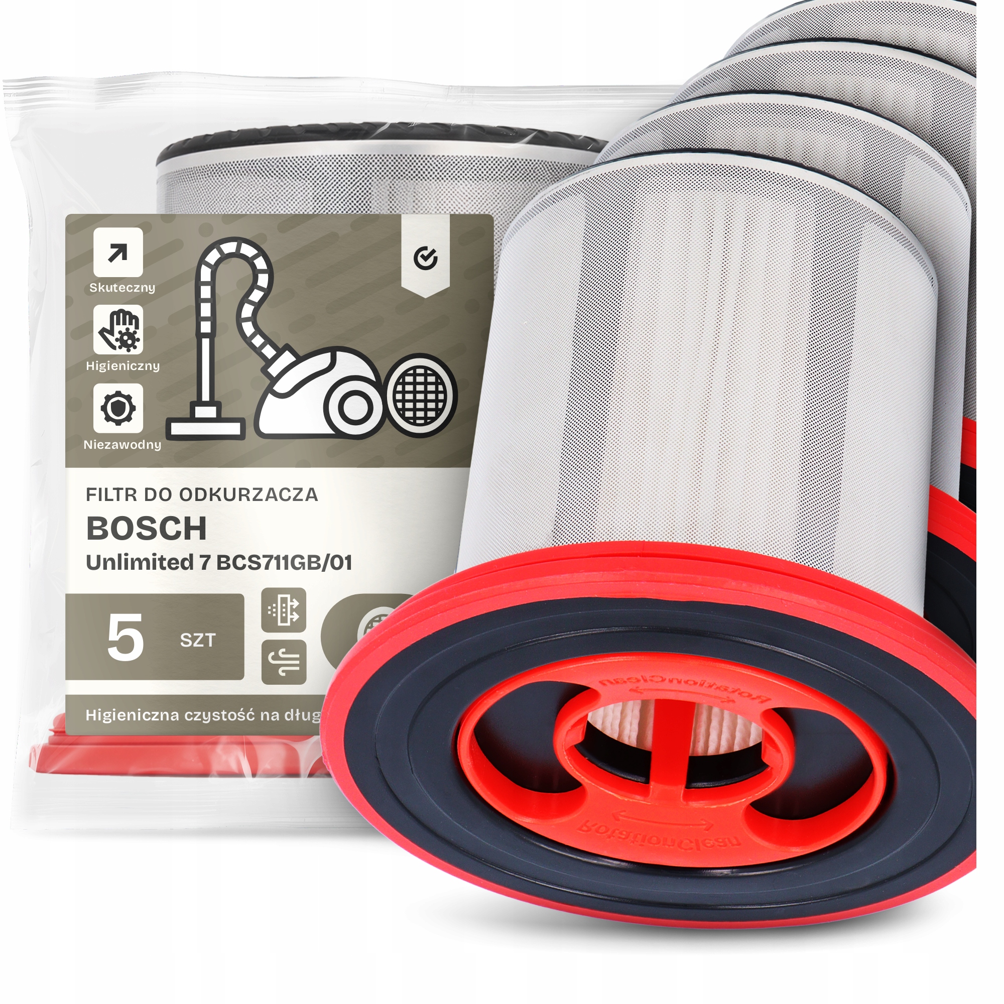 5 x Vzduchový Filtr pro Vysavač Bosch Unlimited 7 BCS711GB/01 Hepa Em-w
