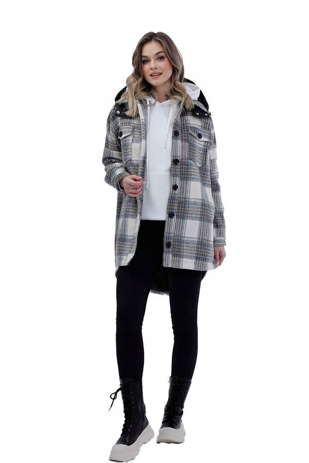 Košile-bunda Kostkovaná AG3-1813 Ecru/šedá L (40)