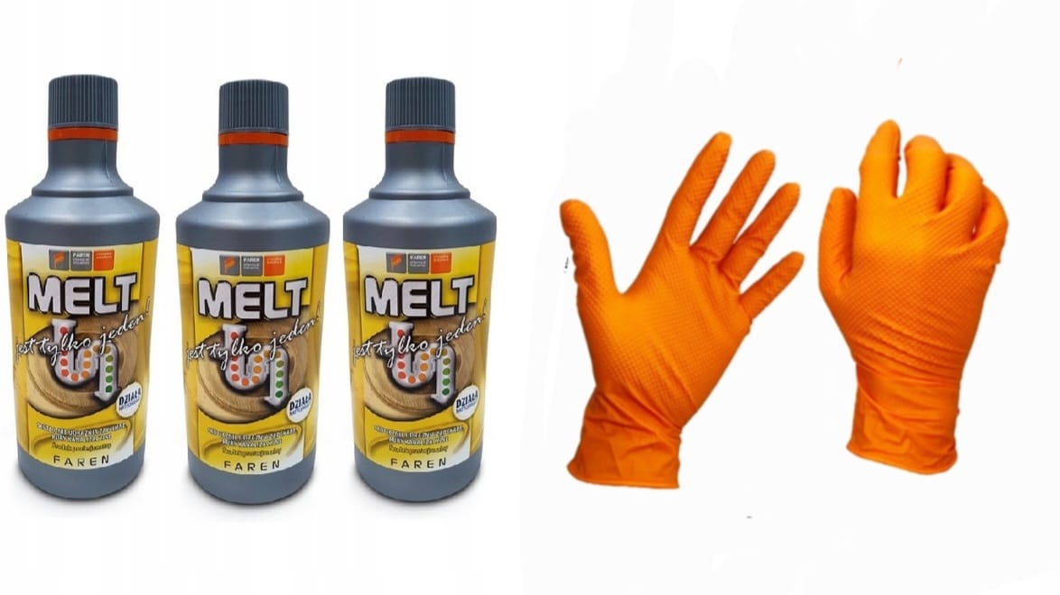 Melt do rur Mocny Najlepszy Preparat 3x750ml mocne Rękawice
