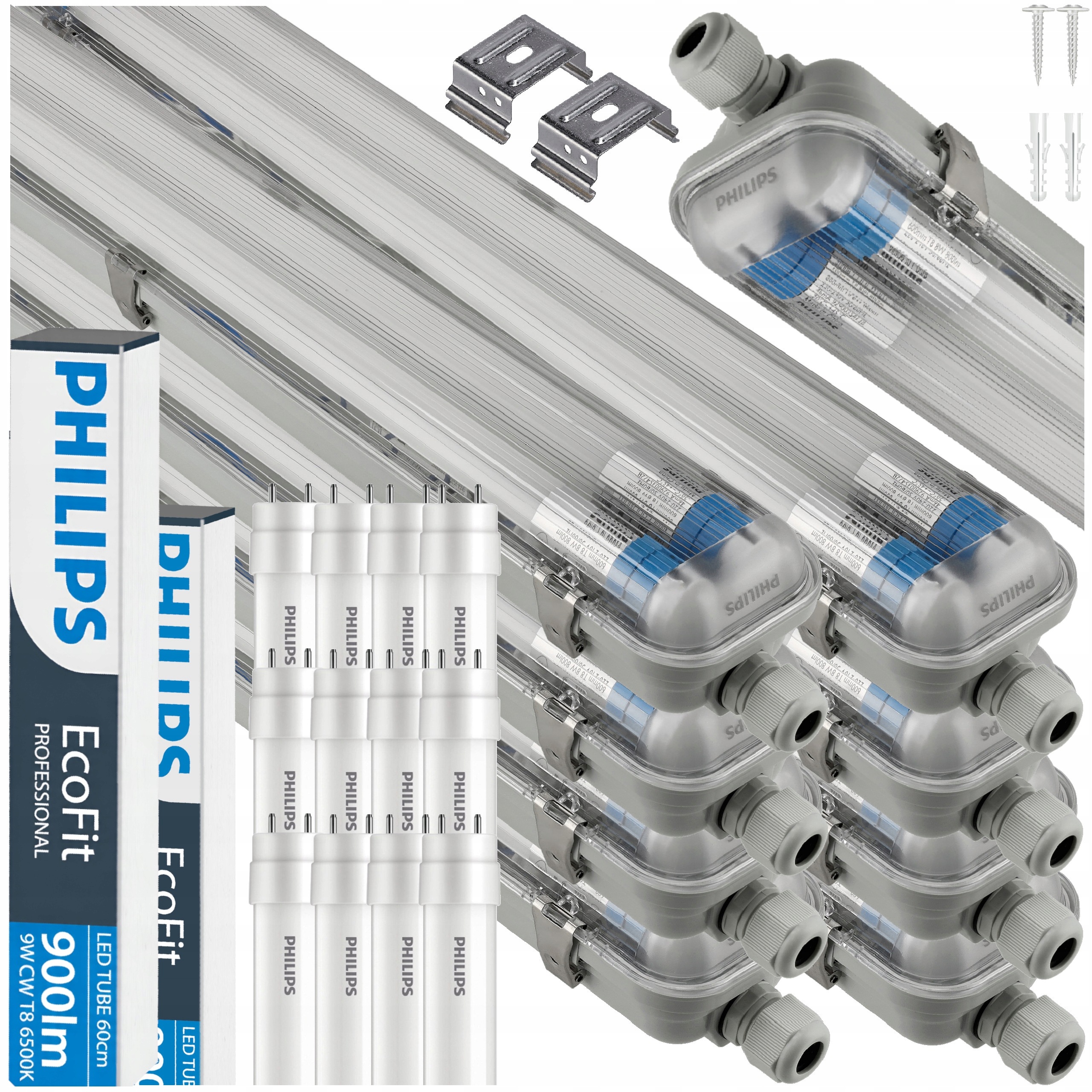 Hermetické Led svietidlo Philips 2x60 cm Lampa do garáže +18W 6500K Sada 10x