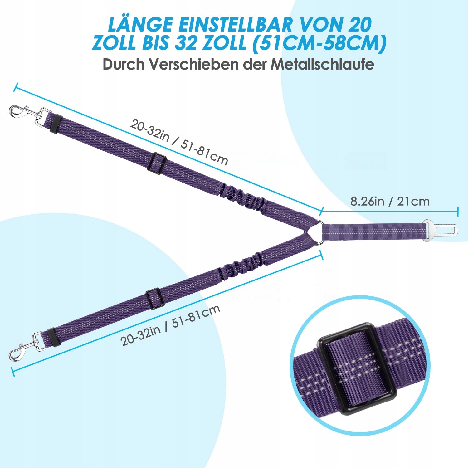 SLOWTON Pas Samochodowy Dla Psa Regulowany Odbijający Bezpieczny Lila — miniatura 7