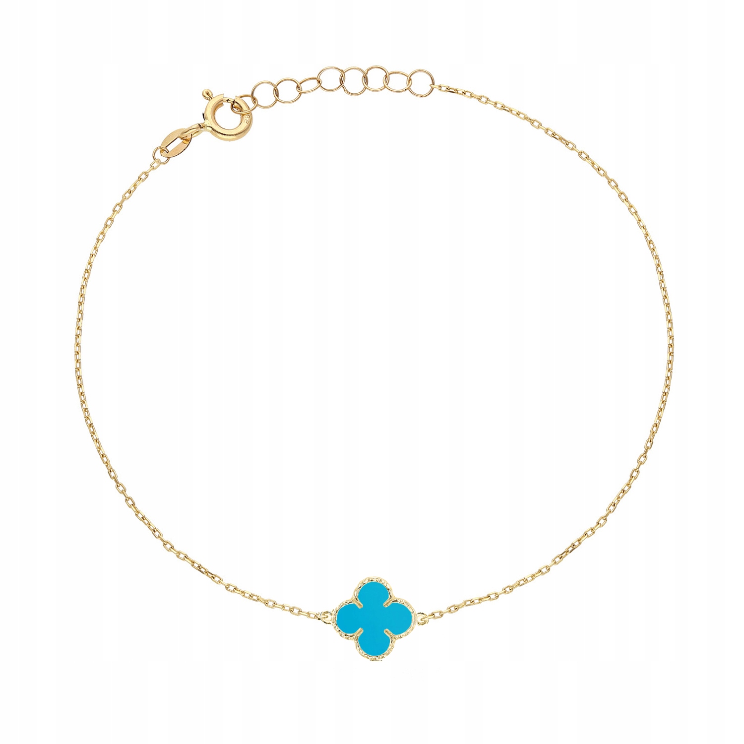 zlatý pozlacený náramek čtyřlístek modrý tyrkysový PR.925 19 Cm
