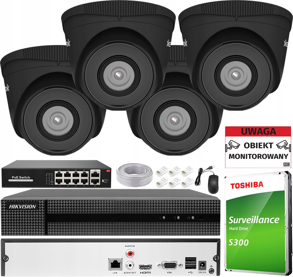 Monitoring IP Zestaw 4x IPCAM-T5 5Mpx HiLook + Rejestrator Hikvision 1TB