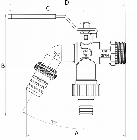CALIDO KRAN PODWÓJNY CZERPALNY 3/4x3/4x3/4 Rodzaj kulowy