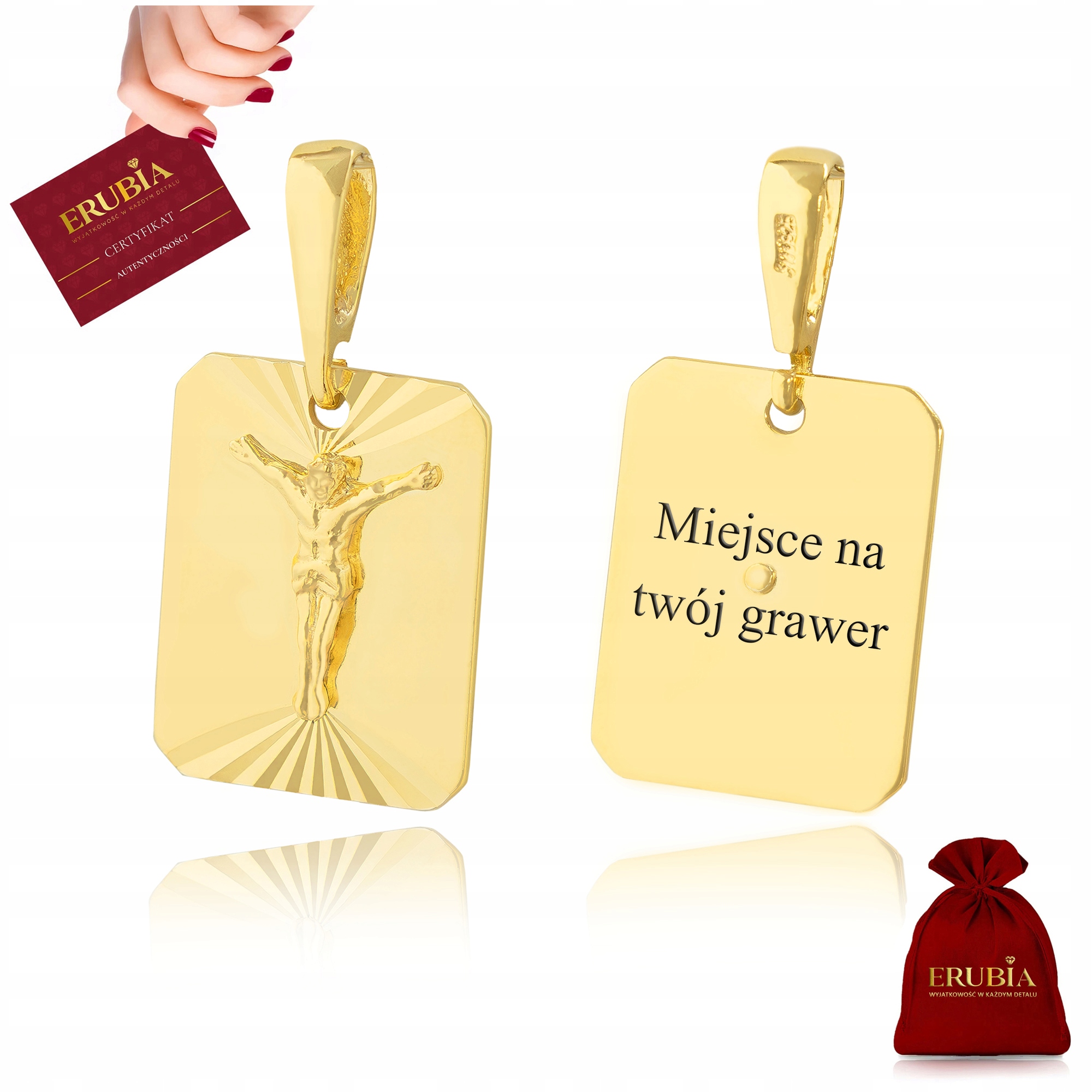 Elegantní Zlatý Přívěsek 585 925 Stříbro Pozlacený Medailon Ježíš S Gravírováním