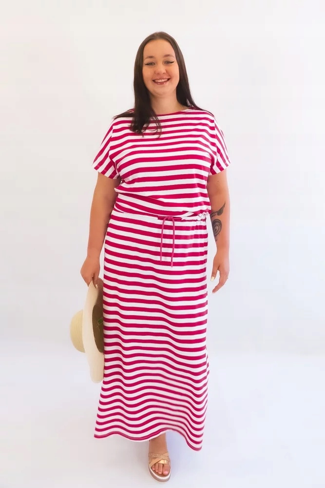 Fuchsiově bílá Šaty s proužky Maxi L/XL