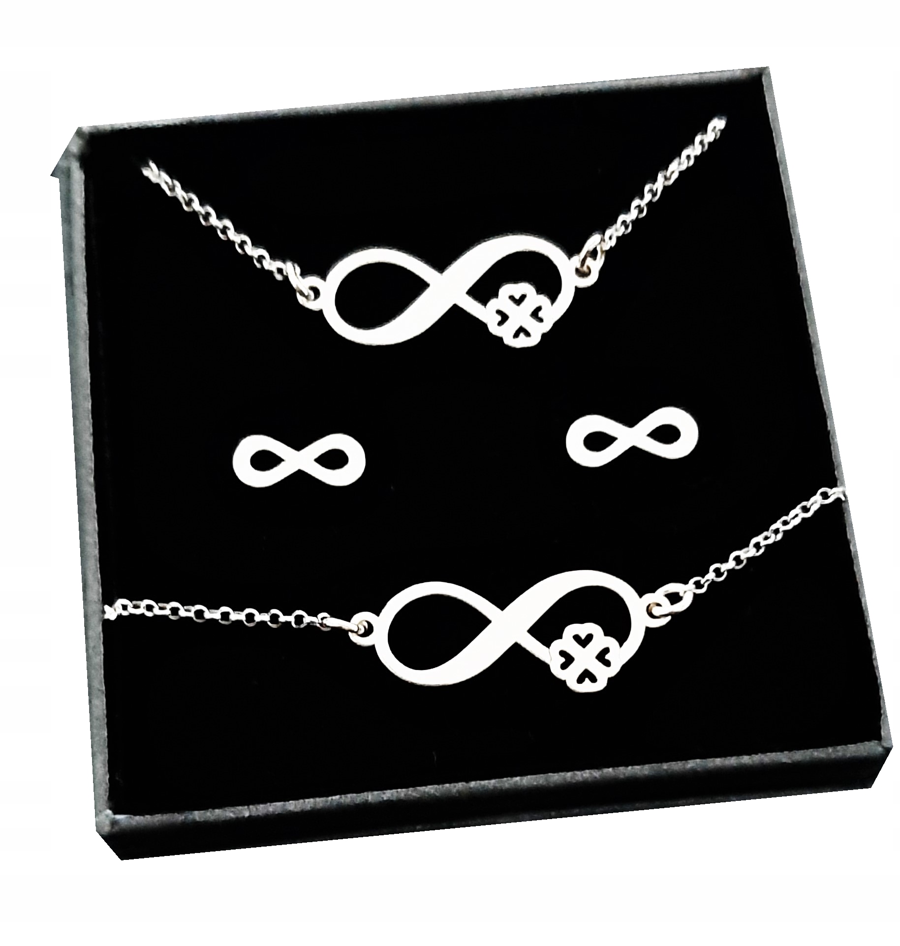 

Komplet Srebrny 925 infinity koniczynka Grawer