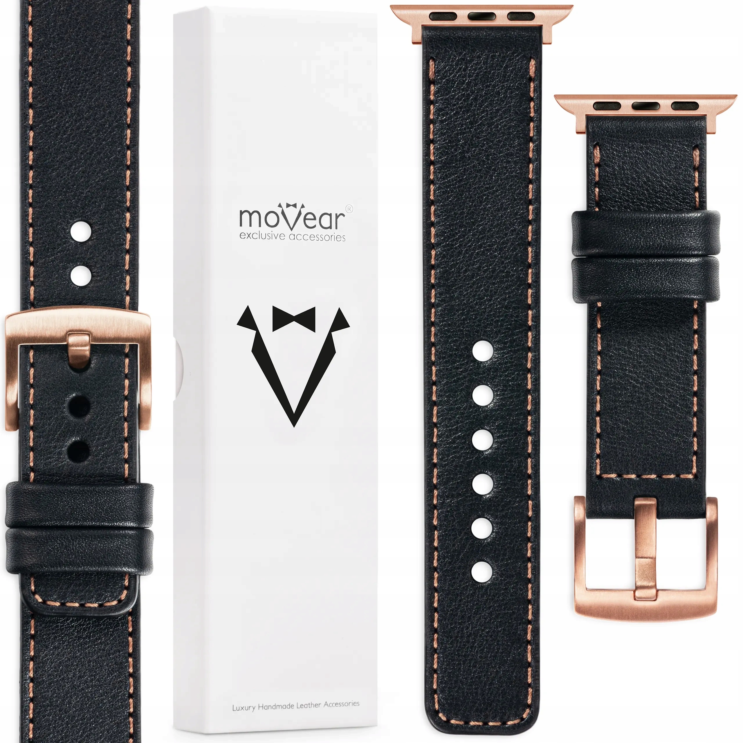 Pásek pro Apple Watch 10 9 8 7 6 5 Se 42-40 mm Handmade Černý Movear