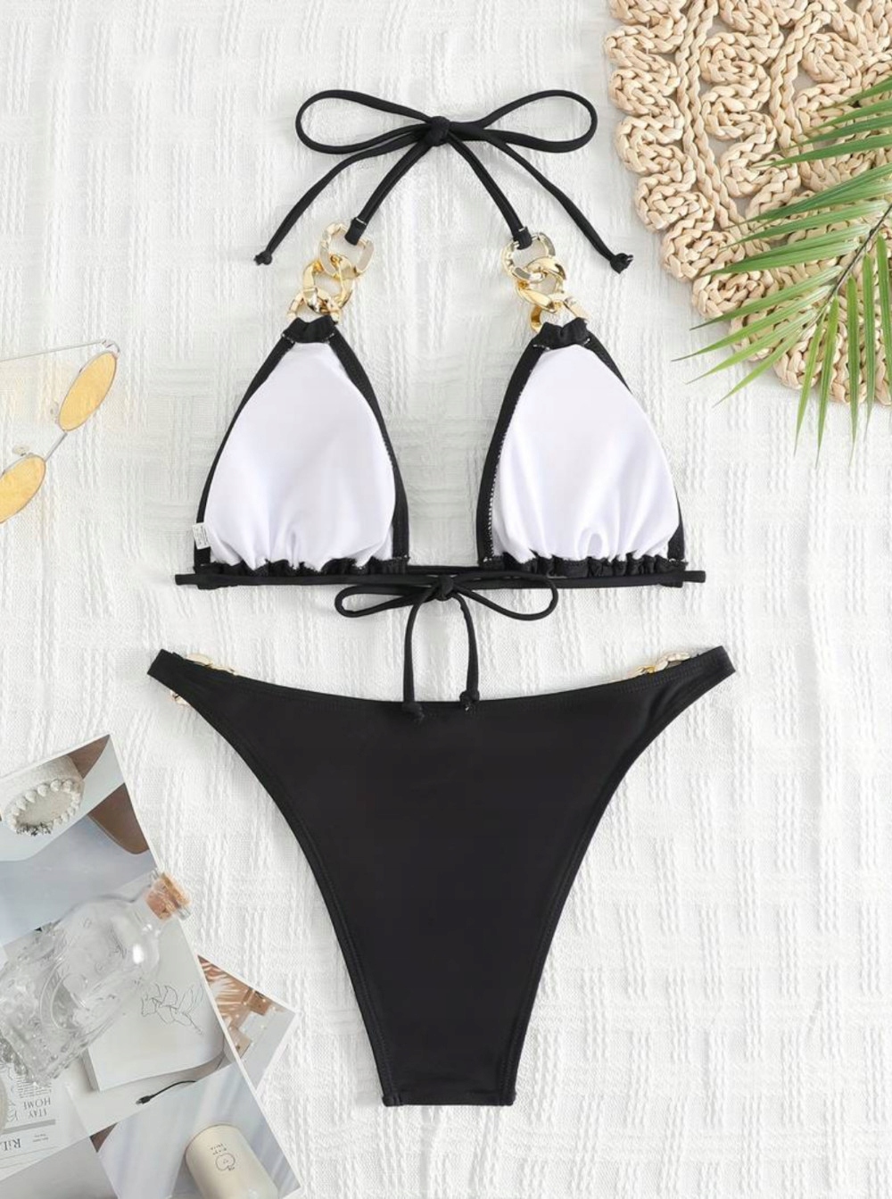 STRÓJ KĄPIELOWY SEXY BIKINI DWUCZĘŚCIOWY KOSTIUM DAMSKI WIĄZANIE KOLORY L Materiał dominujący poliester