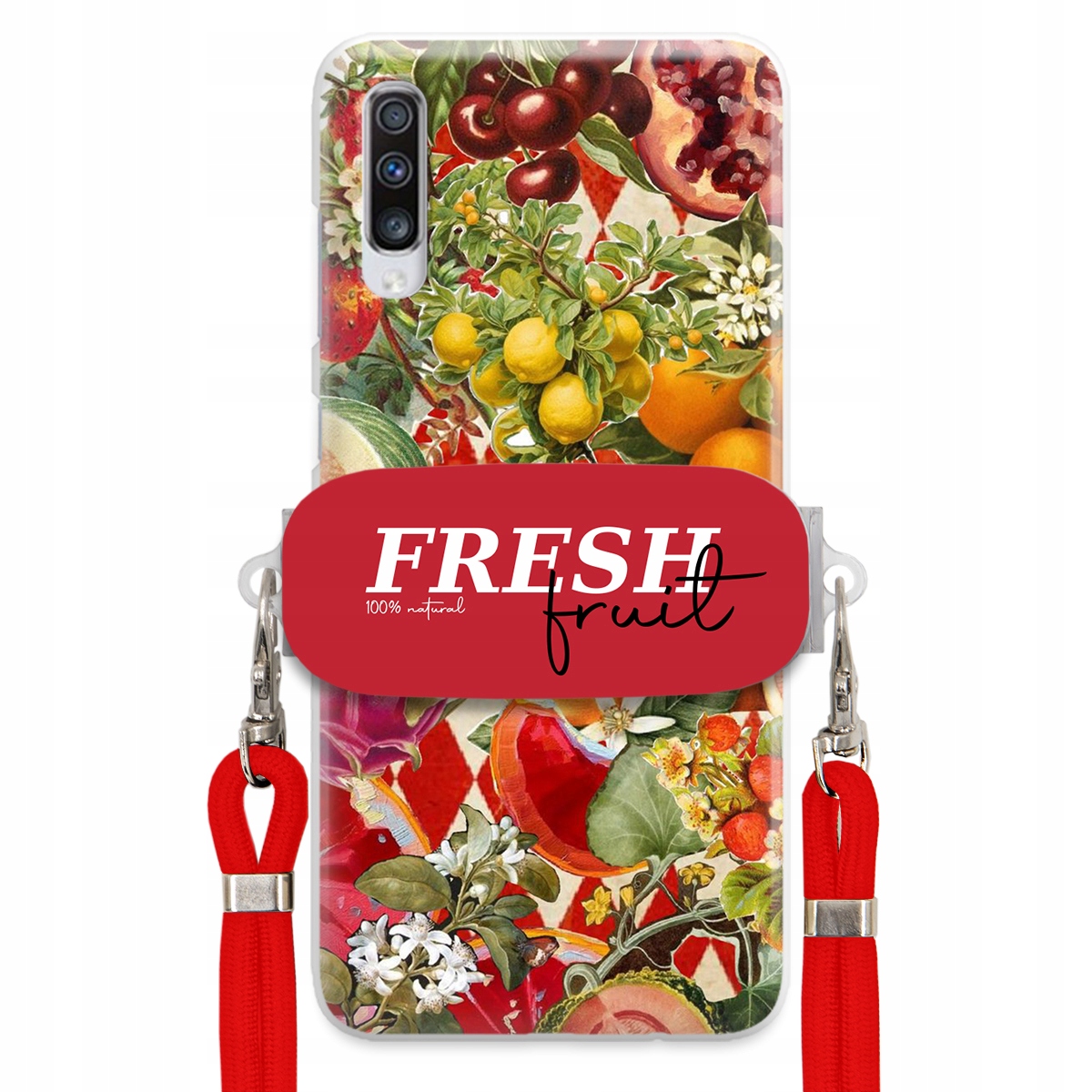 Puzdro pre Samsung A70s Červené Crossbody vodítko držiak Fresh Fruit Ovocné