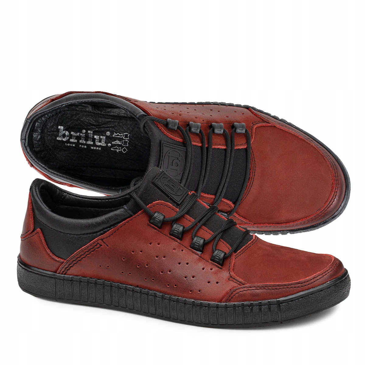 Brilu Polskie Skórzane Sznurowane Półbuty Męskie Brody Czerwone 44