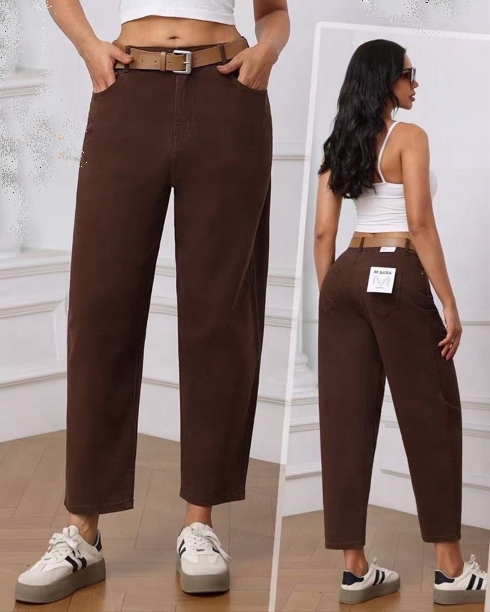 M.sara Balloon Spodnie Jeansy Brązowe Gorzka Czekolada Wysokie 46 3XL