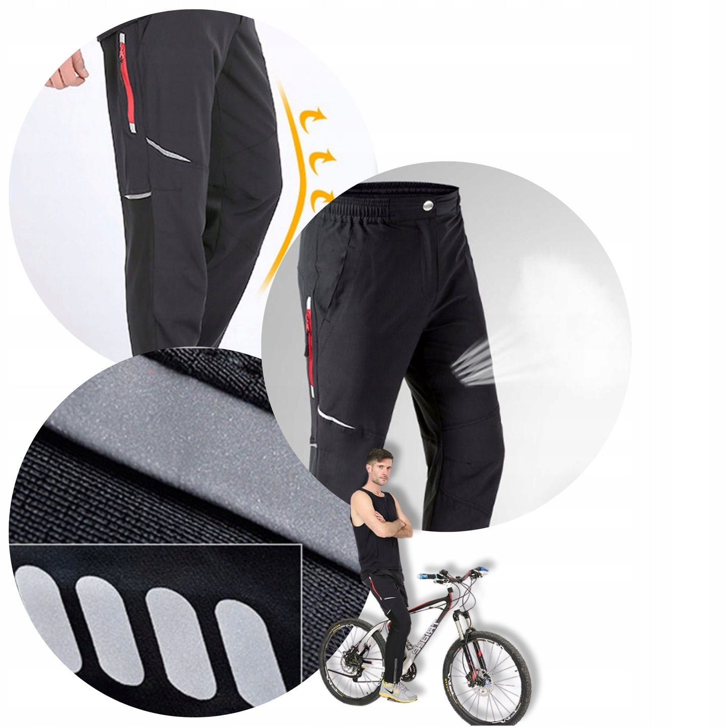 SPODNIE ROWEROWE DŁUGIE MĘSKIE MTB SPODNIE NA ROWER MĘSKIE SPODNIE SPORTOWE Materiał dominujący poliester