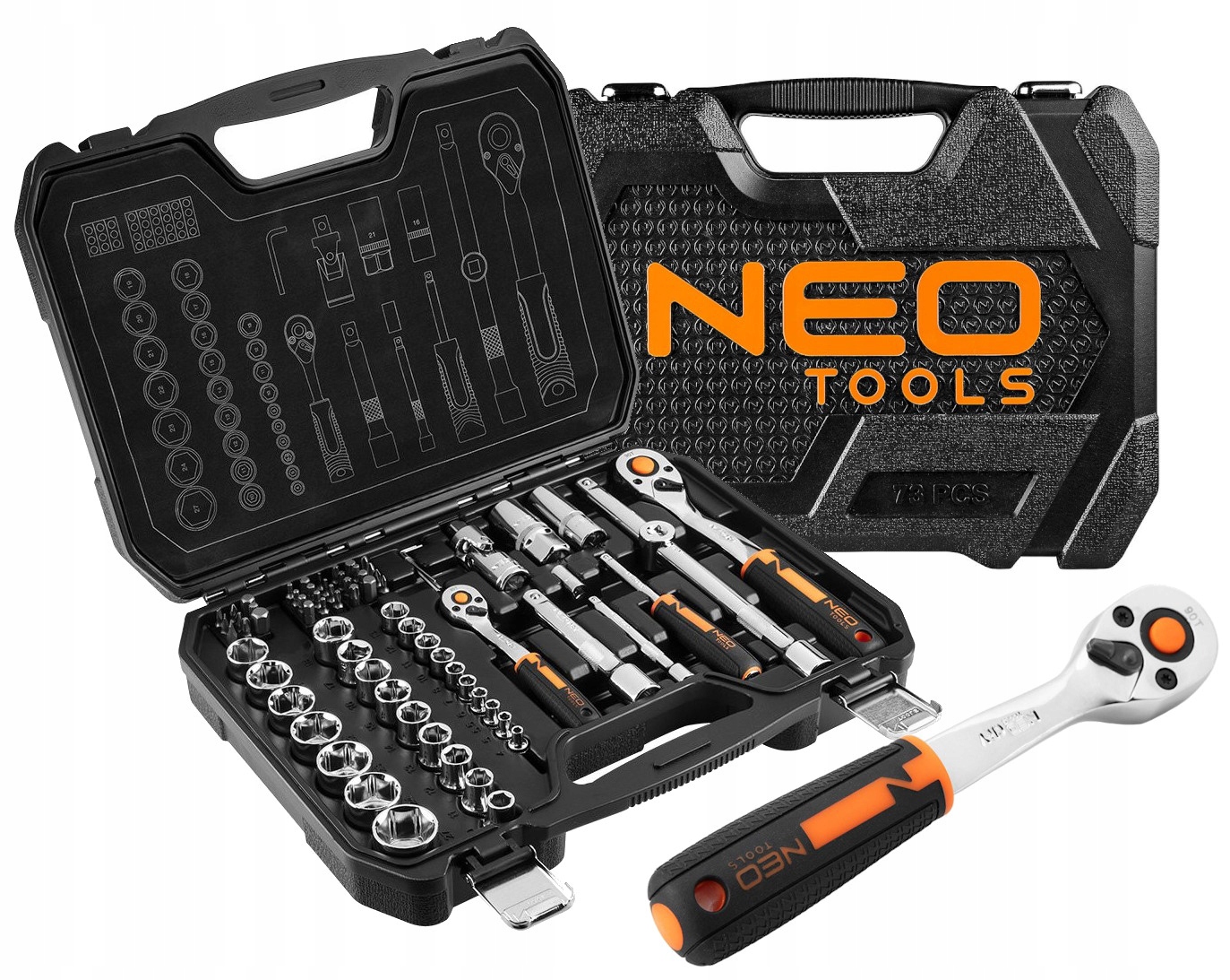 Sada nástrčných kľúčov v kufríku s račňou 1/2 1/4 73 ks CrV Neo